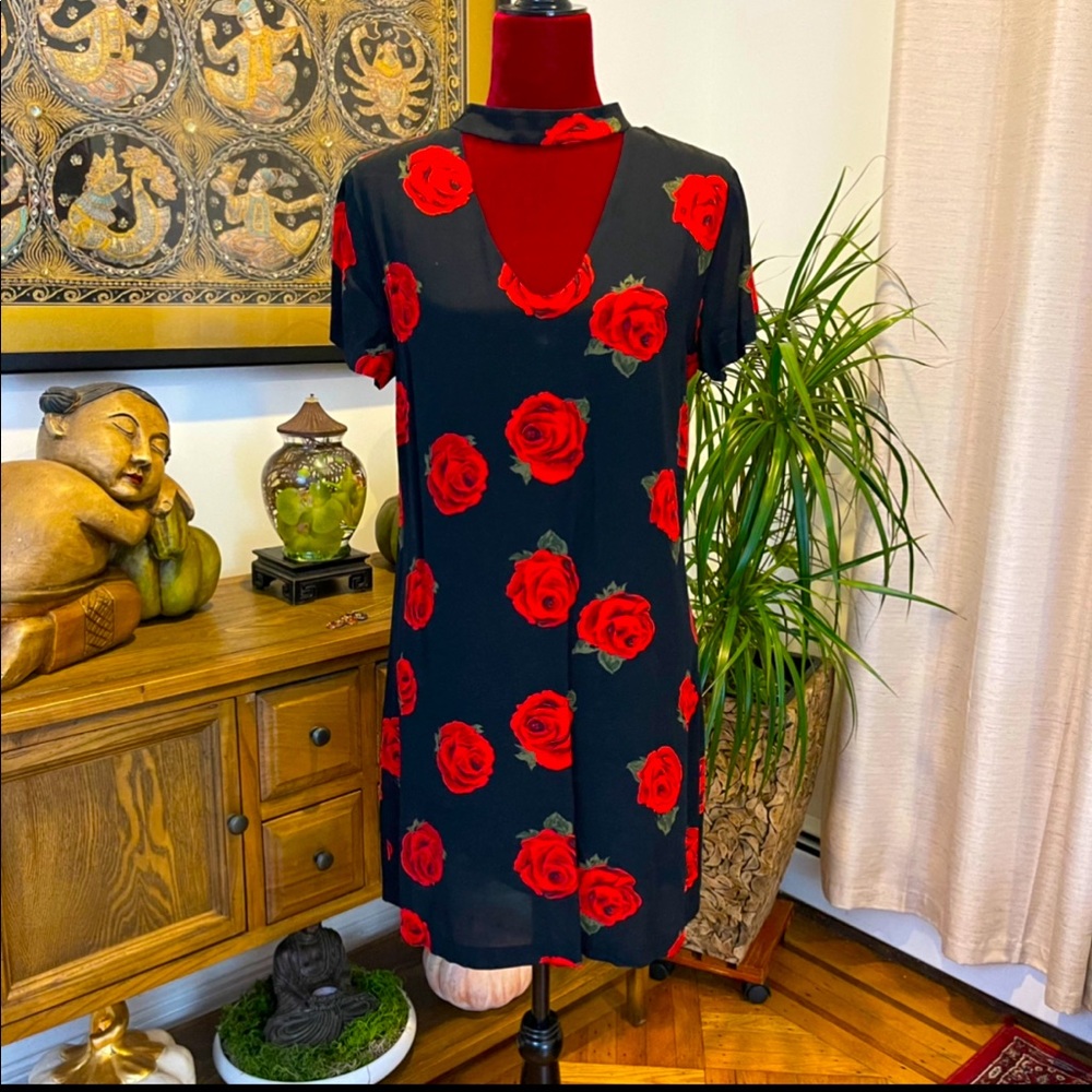 Sanctuary Red Roses choker black dress